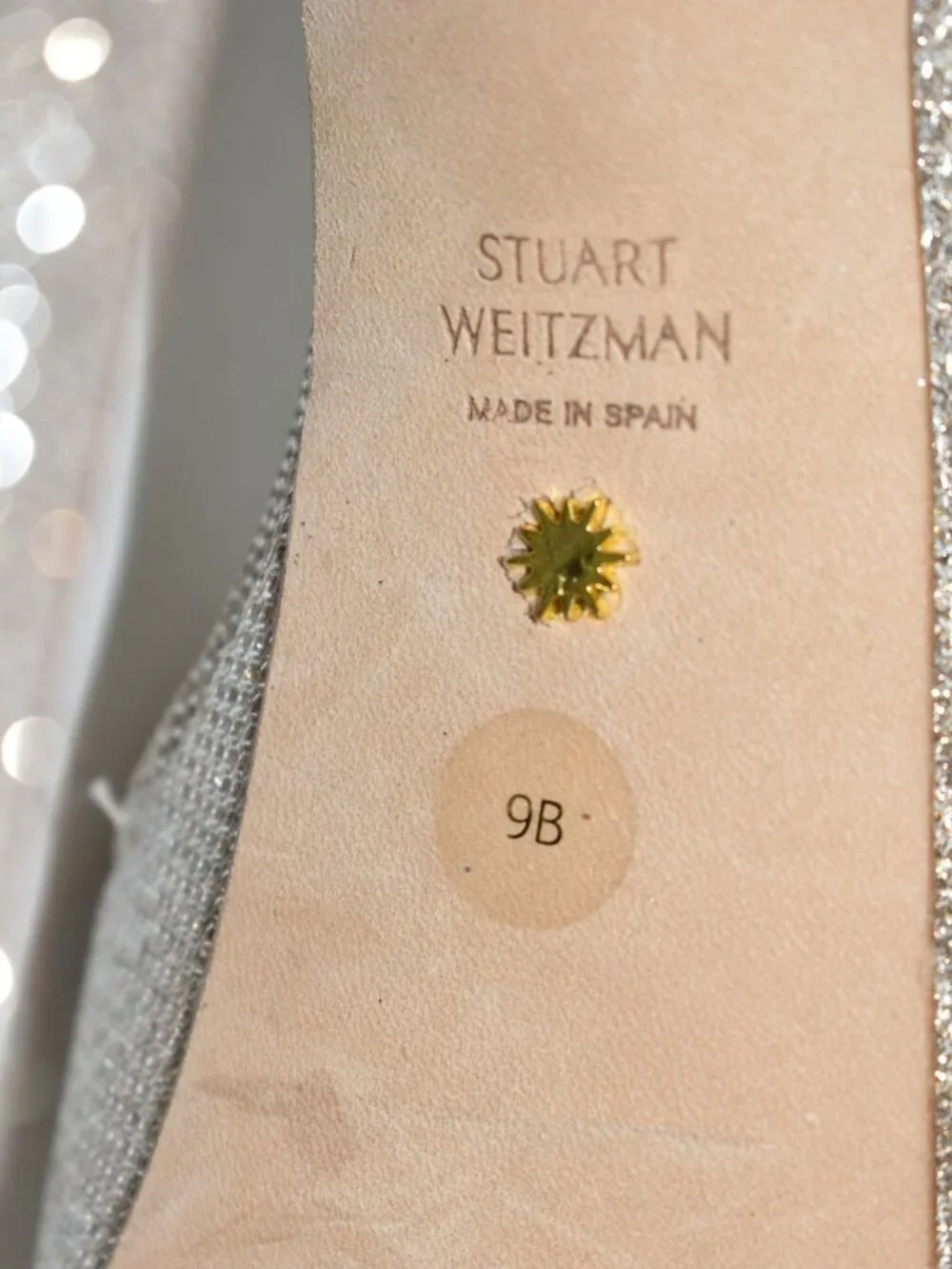 $600 STUART WEITZMAN NUDIST HOLLYWOOD PLATFORM PATENT GLITTER GOLD 9 B (PD1)